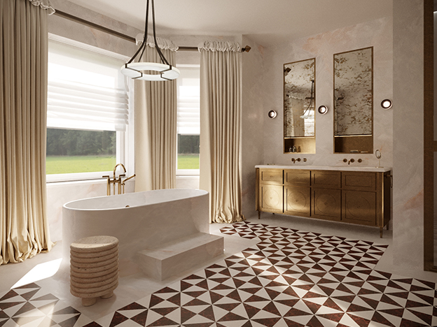 Luxury master bathroom with a freestanding marble tub Holland Park.