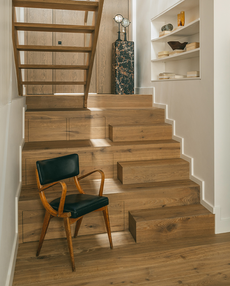 Custom wood staircase design and decoration.