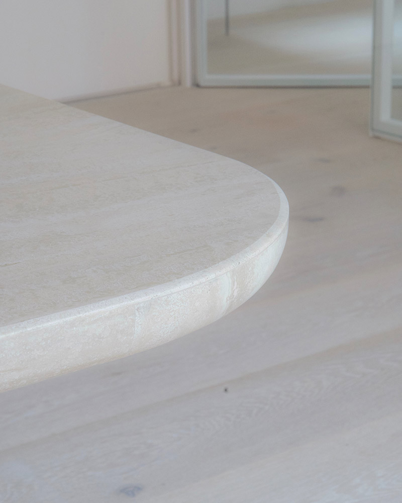 Bespoke solid limestone tabletop.